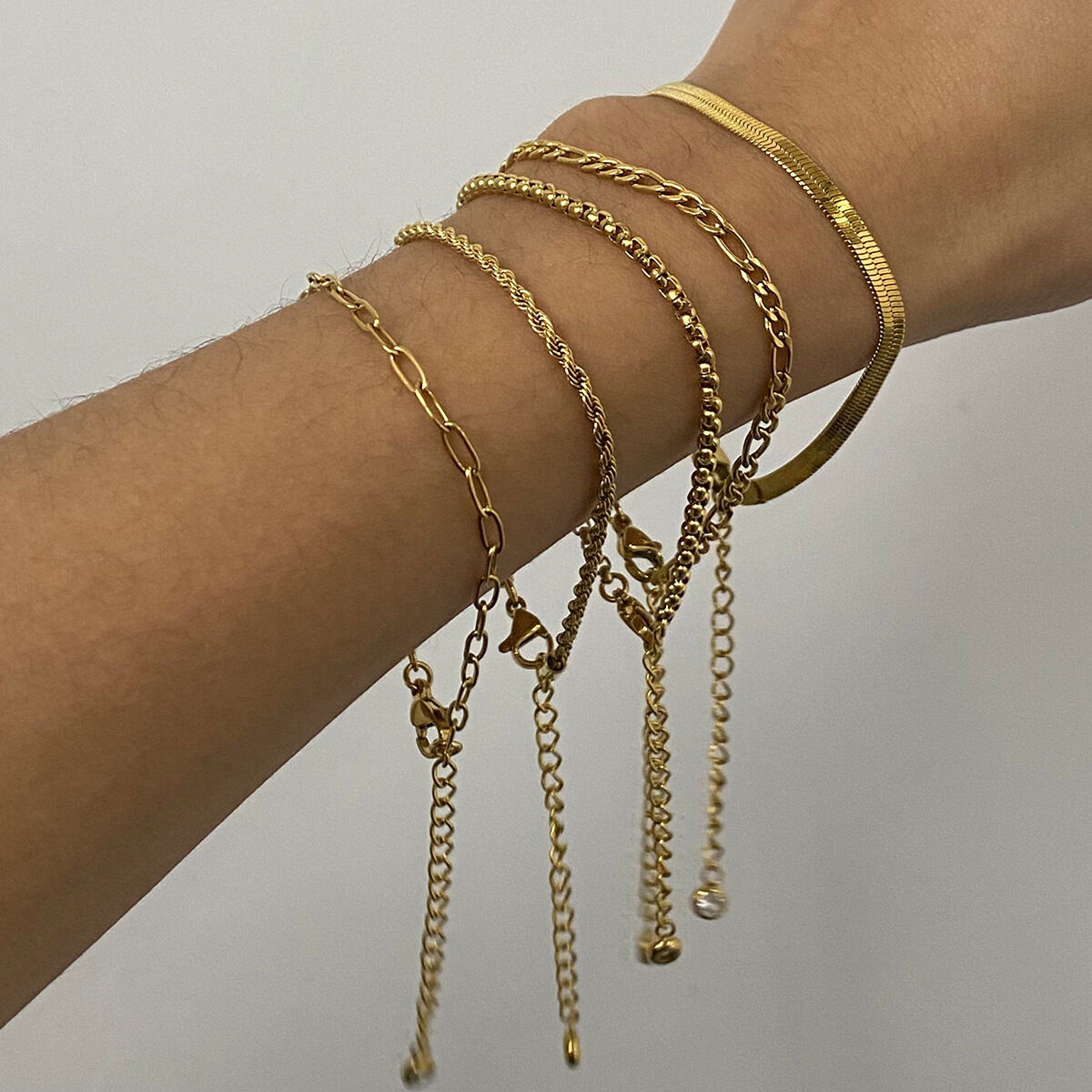 1 pezzo semplice serie  linea acciaio inossidabile placcato oro 18k donne catena bracciali h5 Immagine4
