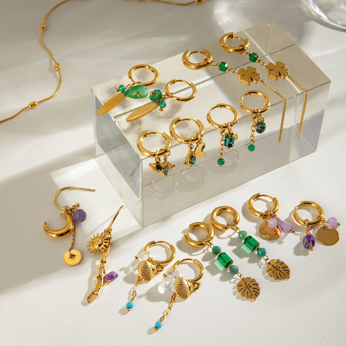 1 Paar einfache Serie elegante geometrische Edelstahl 18 Karat vergoldet Naturstein Damen Tropfen Ohrringe