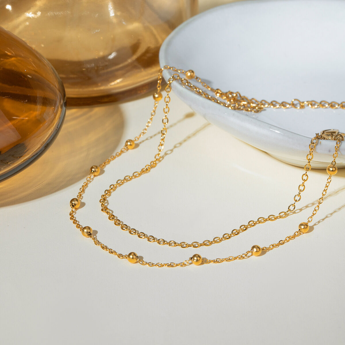  accessories new  niche fashion all-match  gold stainless steel double-layer round bead chain anklet jewelry female Picture5
