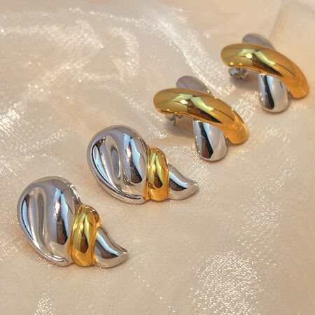 1 paar moderne retro oorbellen met onregelmatige vorm, gemaakt van roestvrij staal, waterdicht en goud- en zilverkleurig, voor dames.