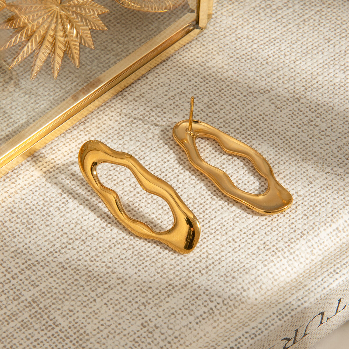 1 Pair Classic Series  Irregular Oval Stainless Steel Gold Color Women's Stud Earrings 2