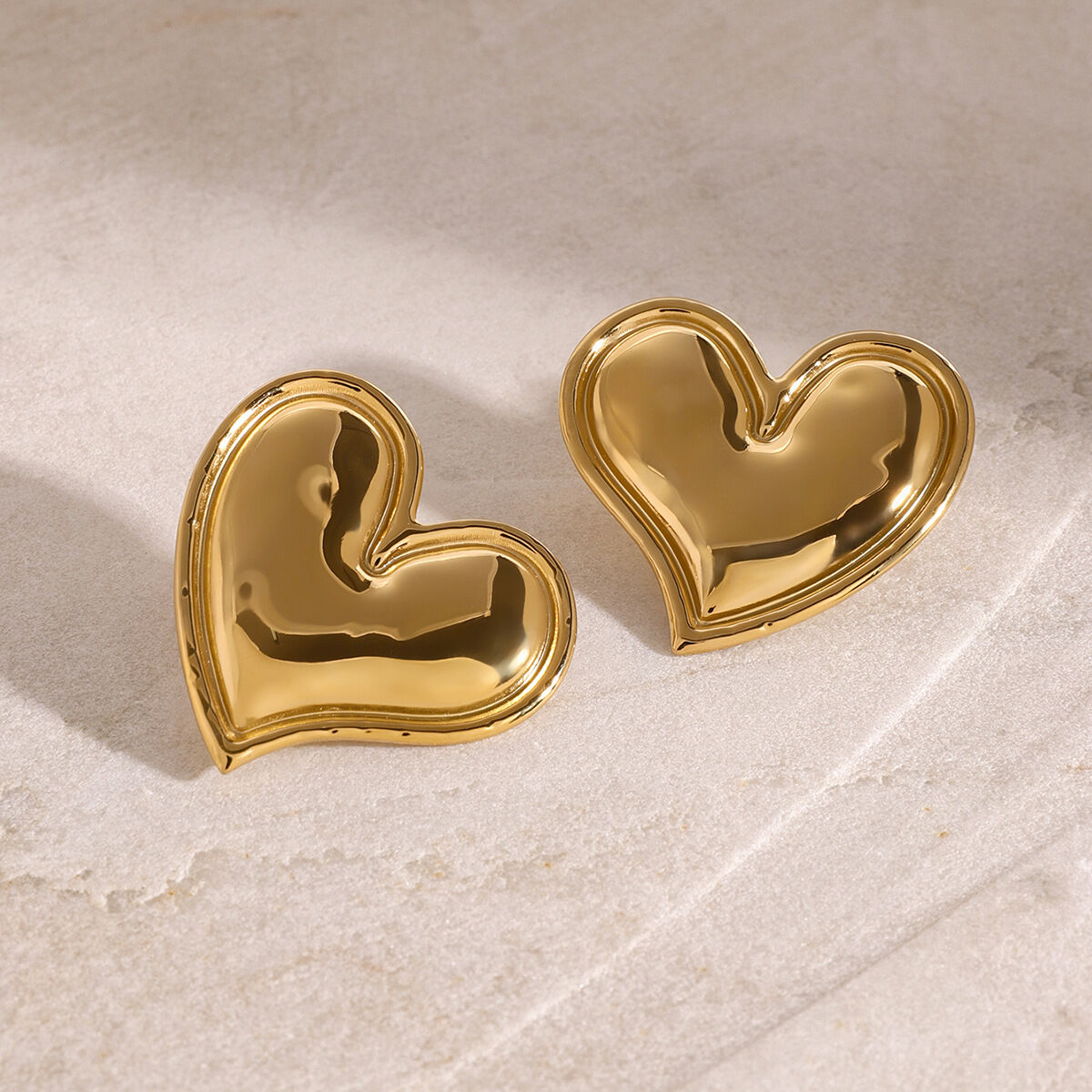 1 Pair Heart Stainless Steel Waterproof  Gold Color Stud Earrings Picture4