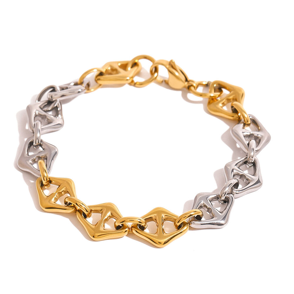 1 pezzo semplice serie casual geometrica in acciaio inossidabile placcato oro 18K donne catena bracciali h5Immagine6