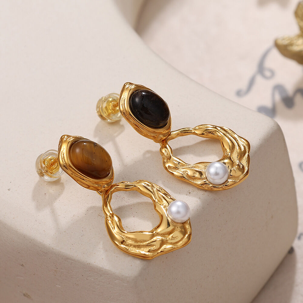1 Pair Classic Series Retro Geometric Titanium Steel   Gold Color  Women's Drop Earrings 2