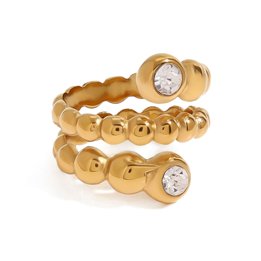 1 pair simple series elegant annular stainless steel gold plated rhinestone women single rings h5Picture9