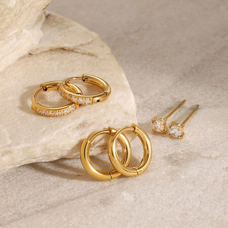 1 pair simple series round stainless steel gold plated rhinestone women earrings set 2