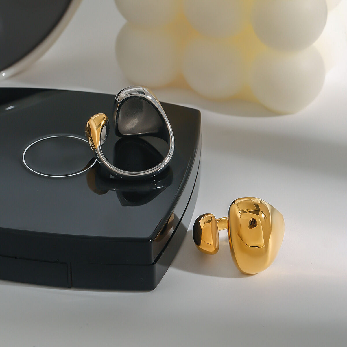 1 stuk eenvoudige serie onregelmatige ovale roestvrijstalen waterdichte gouden damesring Afbeelding11
