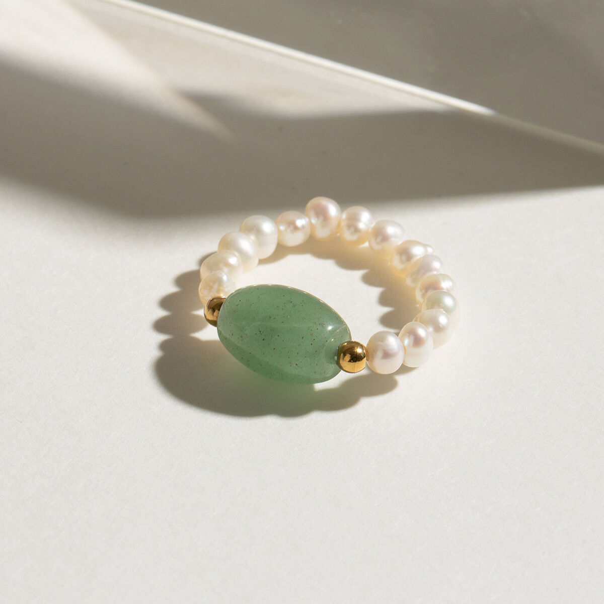 1 Piece Classic Series Elegant Beaded Stainless Steel Waterproof Gold Color Natural Green Stone Women's Single Rings h5 Picture5