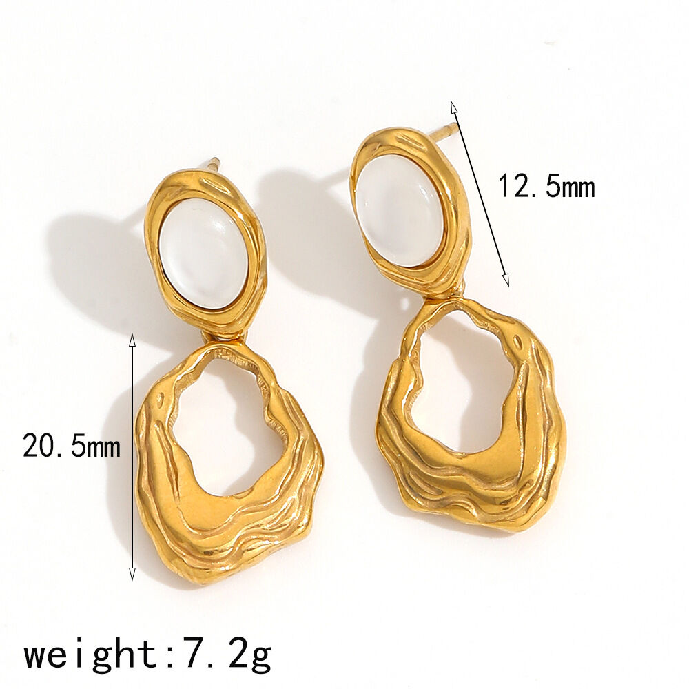 1 par de pendientes colgantes de piedras preciosas artificiales chapados en oro con diseño geométrico retro de la serie clásica h5Imagen4