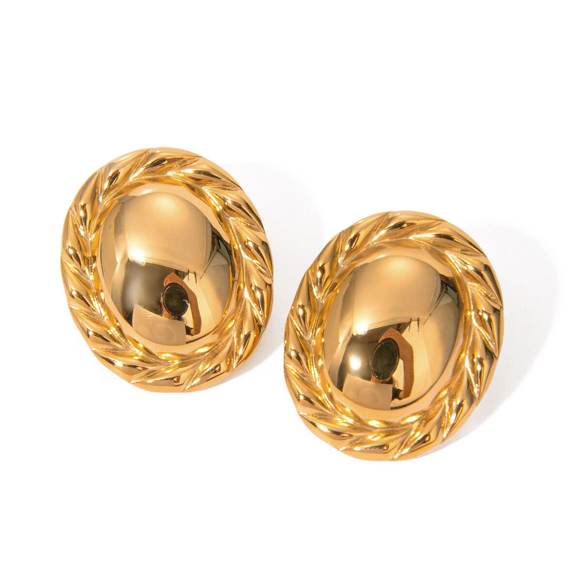 boucles d'oreilles rondes en acier inoxydable or  avec bord en corde de chanvre lisse au milieu, bijoux antiallergiques  Image6