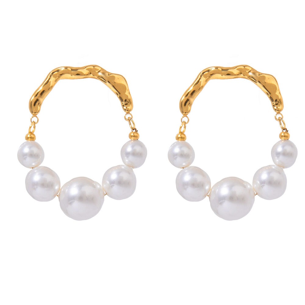 1 pair simple series retro beads stainless steel gold plated artificial pearl women Beads Earrings Picture6