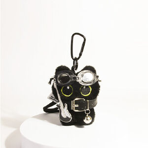1 pieza de la serie Charming: Gato negro natural con bufanda, colgante para bolso de mujer de rayón. h5 Imagen3