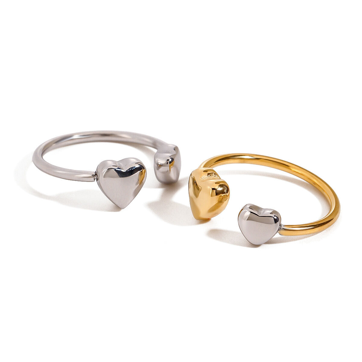 1 paar minimalistische, waterdichte, verstelbare damesringen uit de Romantic Series met hartjes, gemaakt van roestvrij staal in goudkleur. h5 Afbeelding8
