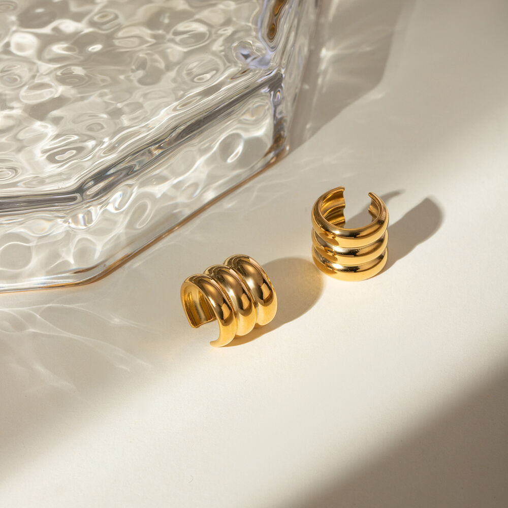 1 pair simple style geometric stainless steel gold plated women's Ear Cuffs h5Picture3