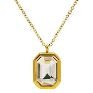 1 piece simple elegant style octagon shape stainless steel gold plated inlay square zircon women's pendant necklace h5 Picture5