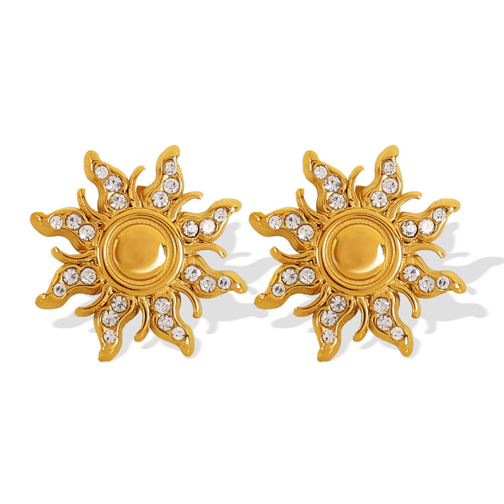 1 paio di orecchini a bottone da donna con strass placcati in oro , serie semplice, retrò, sole/luna Immagine4