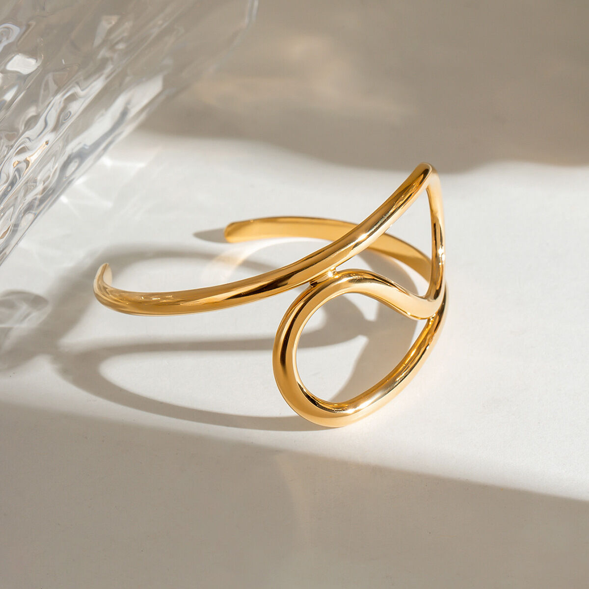 1 pezzo semplice serie semplice anulare in acciaio inossidabile placcato oro 18K braccialetti da donna Immagine5