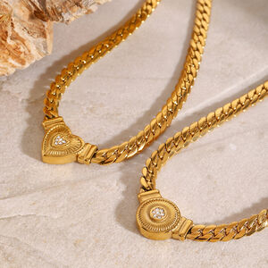 1 piece luxurious series elegant love/heart shape stainless steel gold plated rhinestone women pendant necklaces h5 Picture3