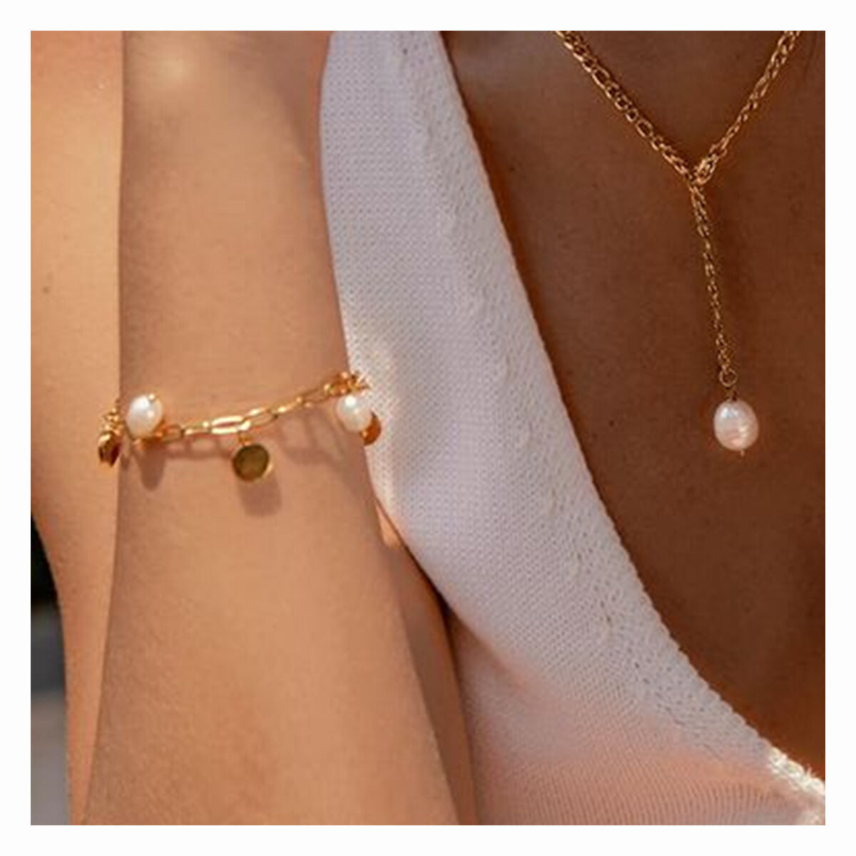 1 piece simple series sweet geometric stainless steel  gold plated artificial pearl women charm bracelets 2
