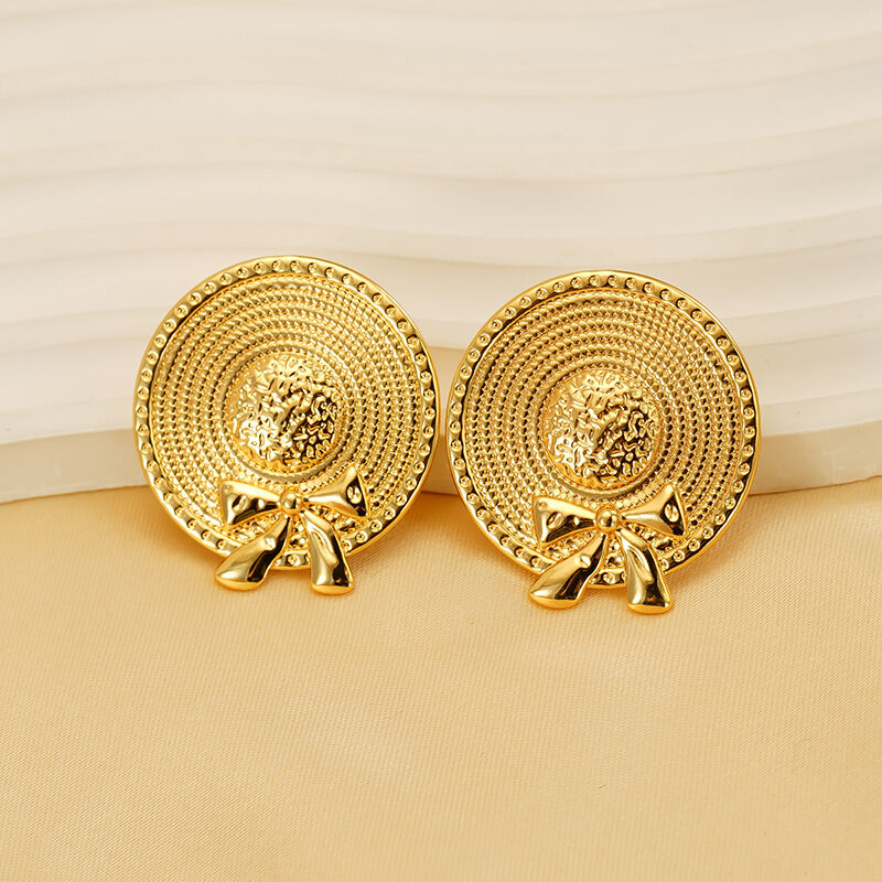 1 pair classic series retro plaid stainless steel gold plated women Stud Earrings h5 Picture3
