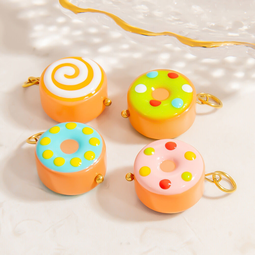 1 Piece Chromatic Series Sweet Doughnut Coloured Glaze Stainless Steel Waterproof Gold Color Women's Pendants