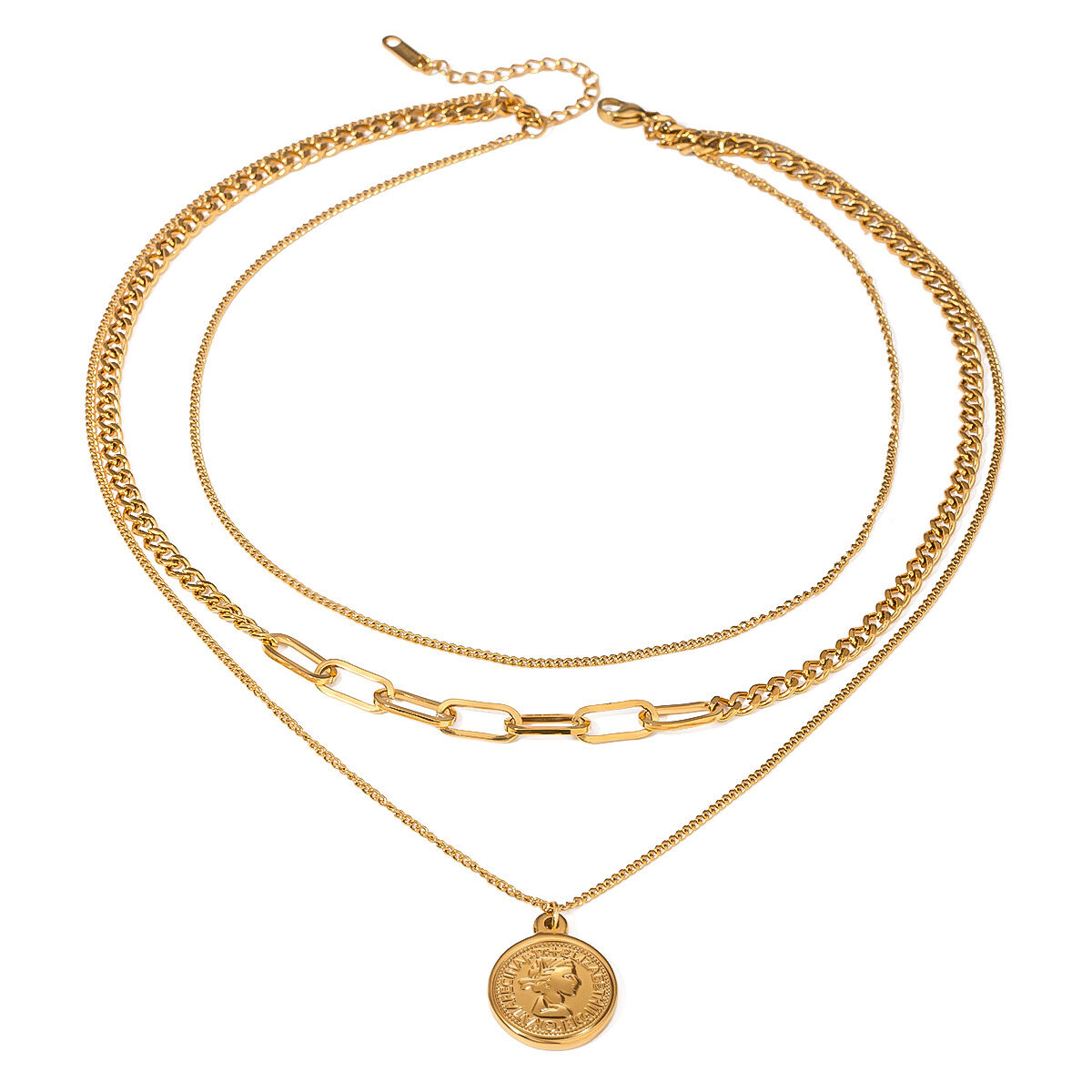 1 Stück Simple Series Klassische gravierte Edelstahl 18 Karat vergoldete Damen-Mehrfachketten Bild5
