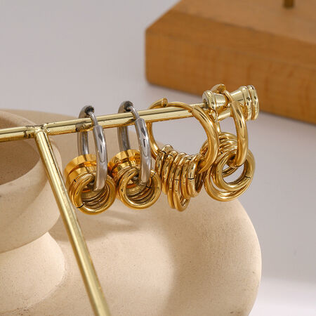 stainless steel earrings color matching polished steel ring hanging five small rings titanium steel earrings