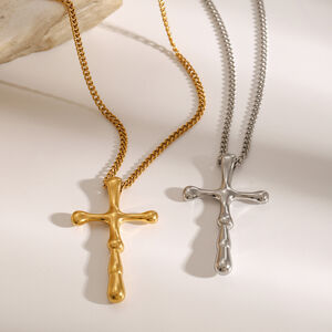 1 piece simple series cross stainless steel gold plated women pendant necklaces h5 Picture3