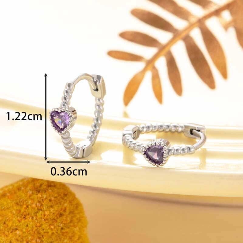 1 pièce de boucles d'oreilles créoles pour femme en forme de cœur simple, en cuivre sans placage, en zircone h5 Image3