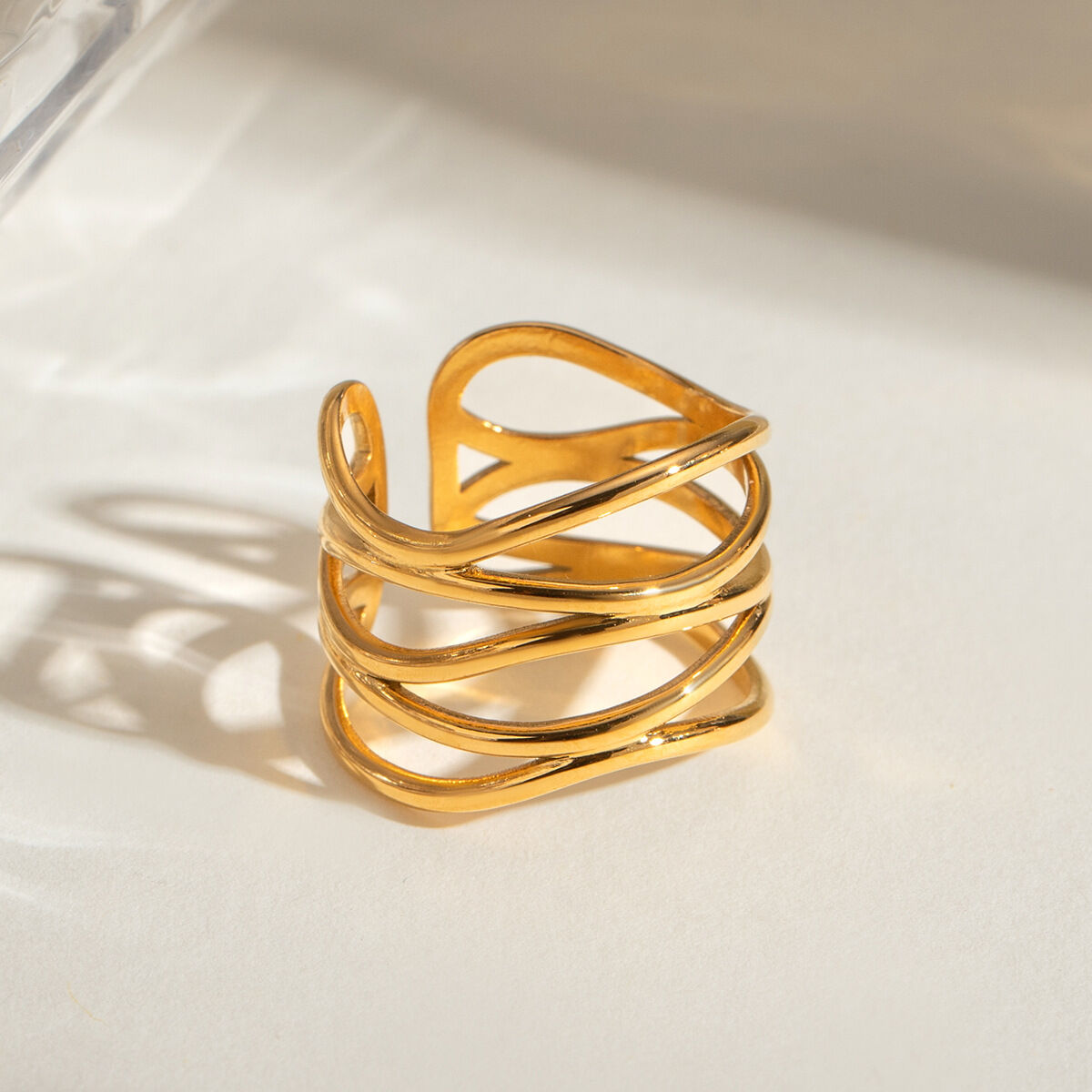 1 Piece Simple Geometric Stainless Steel Waterproof Gold Plated Women's Adjustable Rings
