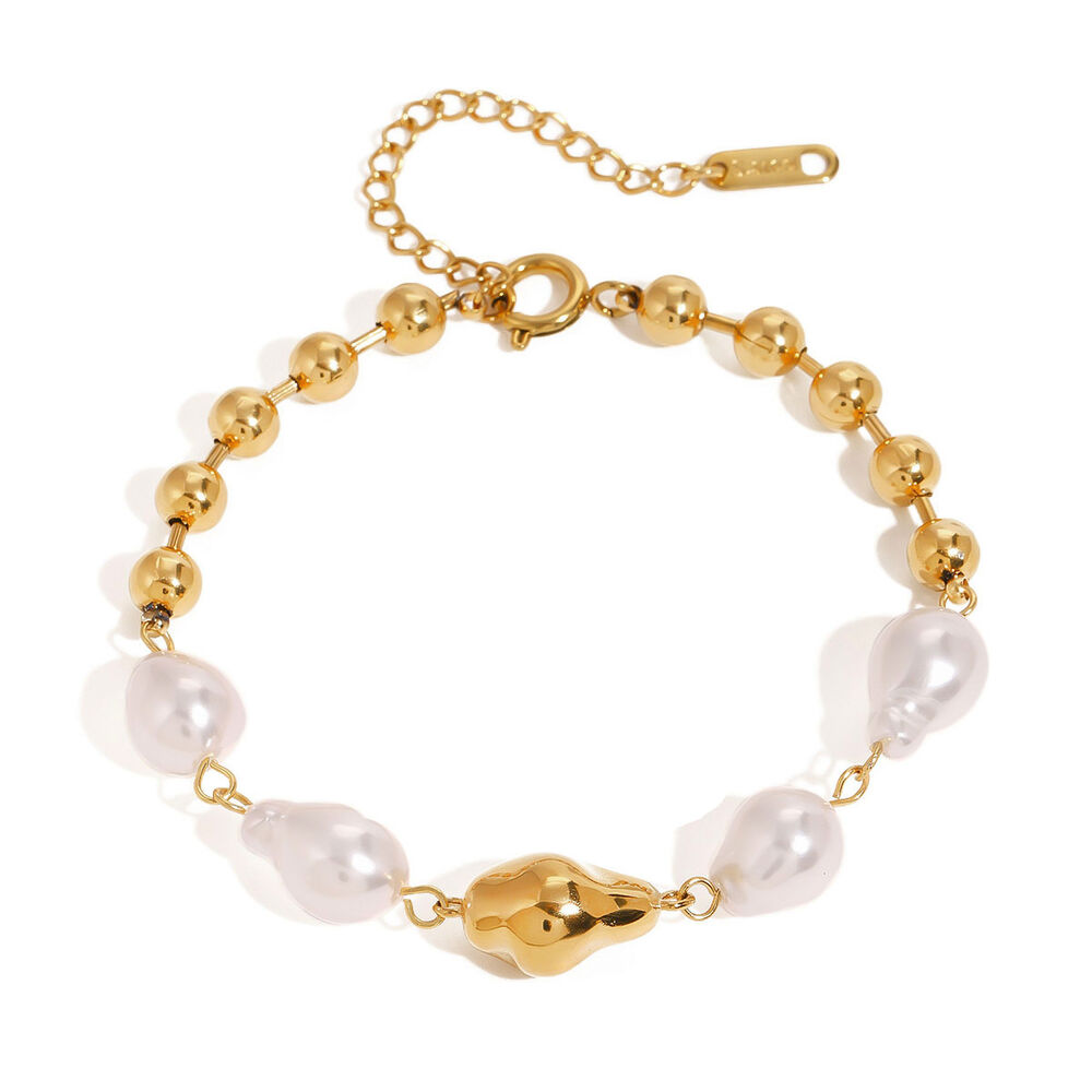1 piece classic series elegant beads stainless steel gold plated artificial pearl women beaded bracelets Picture6