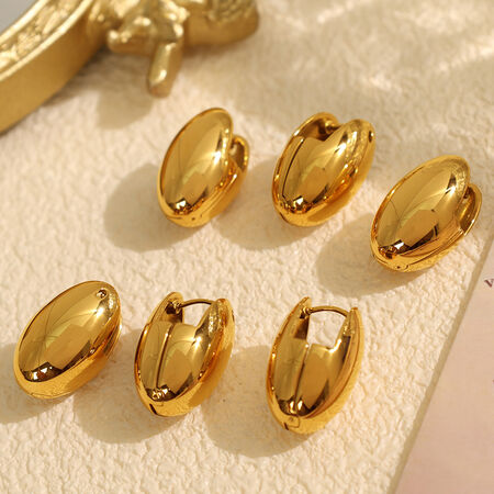 1 çift sade seri, düz renk, paslanmaz çelik, altın kaplama kadın küpe