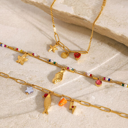 1 piece simple series vacation turtle stainless steel gold plated natural stone women pendant necklaces 2