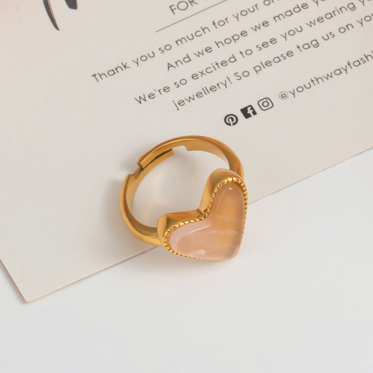 Anelli regolabili da donna in acciaio inossidabile color oro, impermeabili, a forma di cuore, serie policroma, 1 pezzo h5 Immagine7