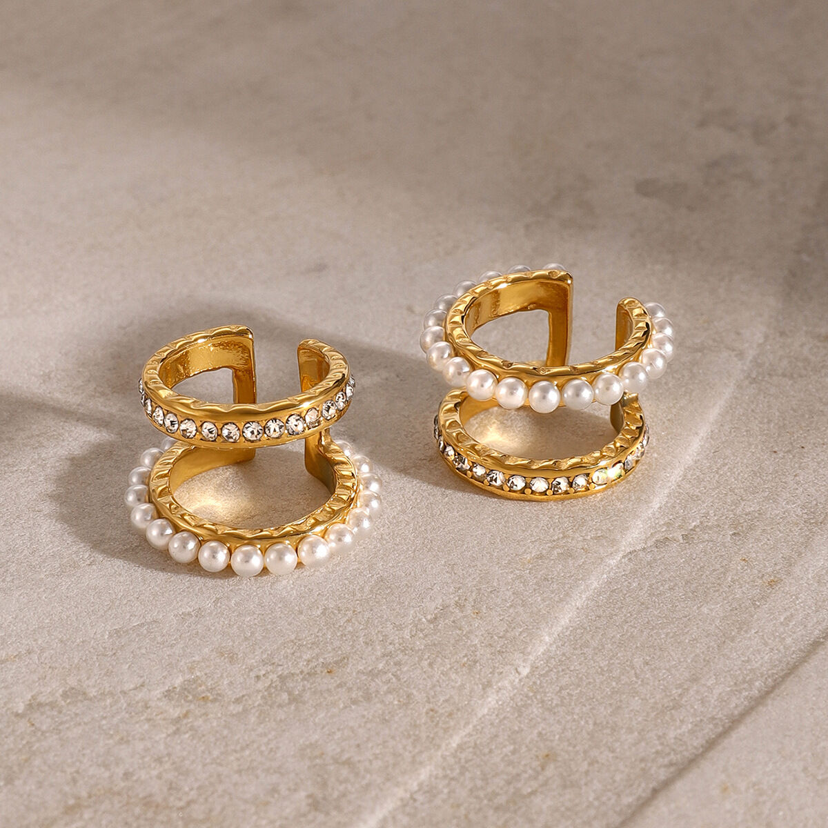 1 paio di orecchini a clip da donna con strass, classici e geometrici, in acciaio inossidabile placcato oro  h5 Immagine2