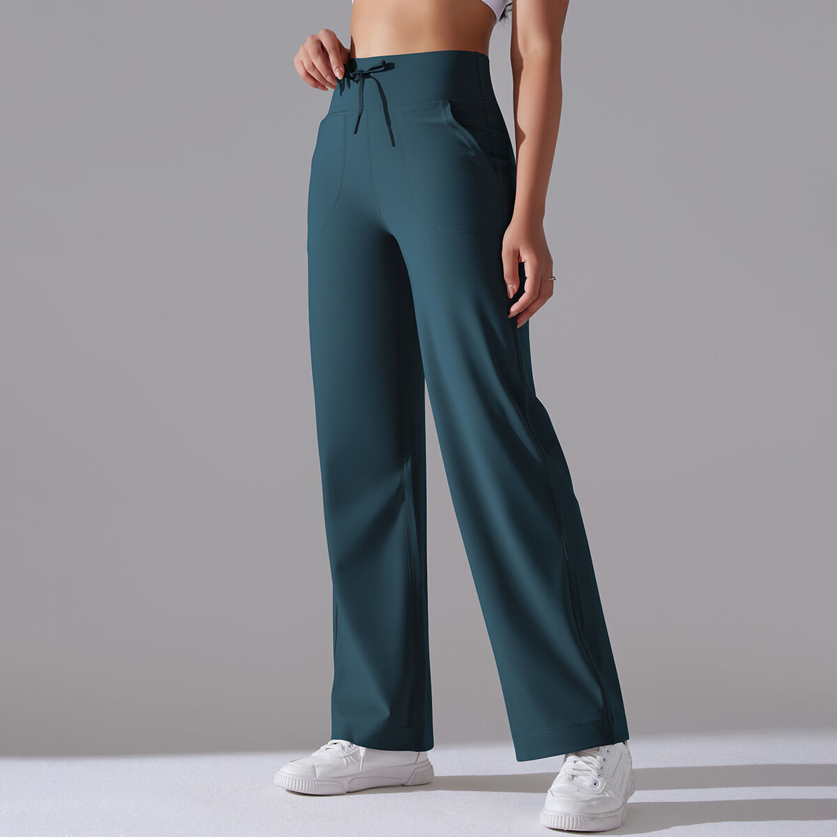 1 Piece Solid Colored High End Elastic Loose Casual Women's Sports Long Pants h5Picture5