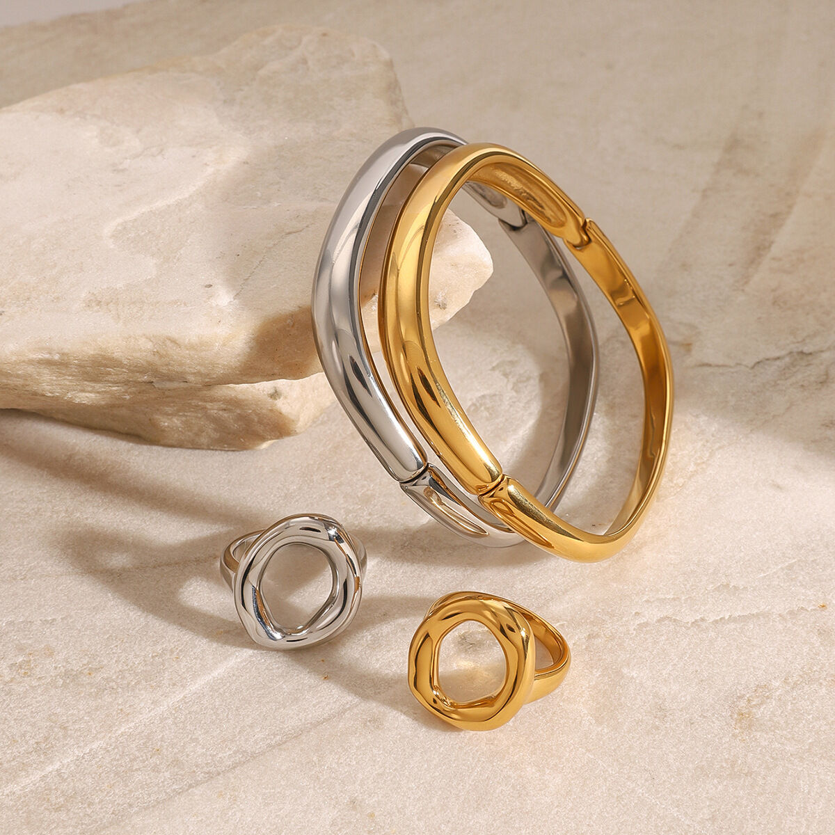 Braccialetti da donna color oro impermeabili in acciaio inossidabile anulare irregolare della serie minimalista da 1 pezzo h5 Immagine4