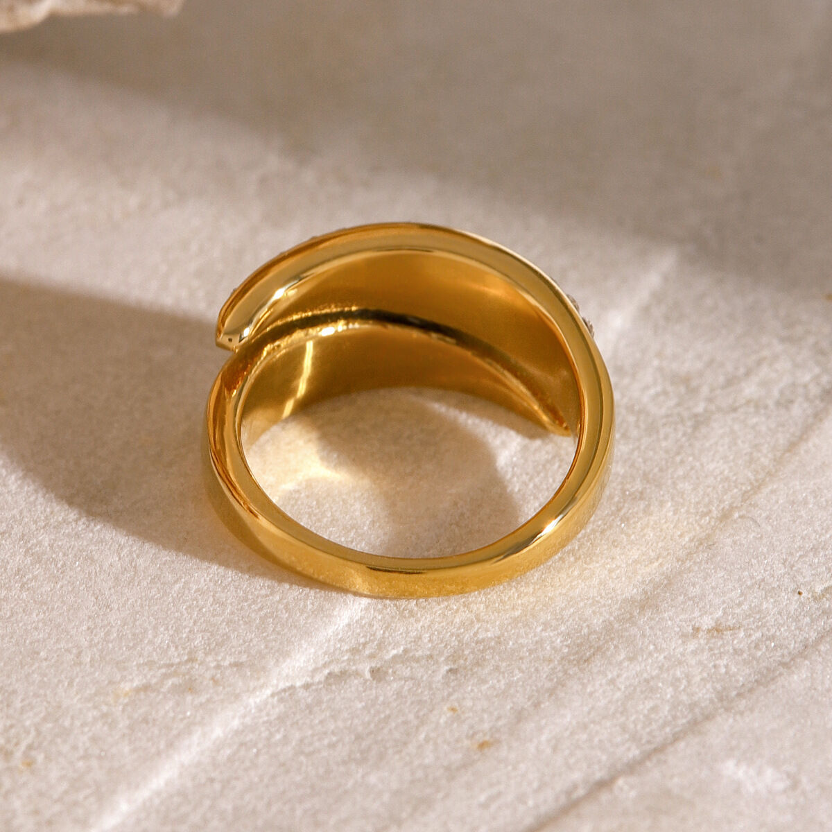 1 paar eenvoudige serie retro geometrische roestvrij staal  vergulde strass dames verstelbare ringen 2