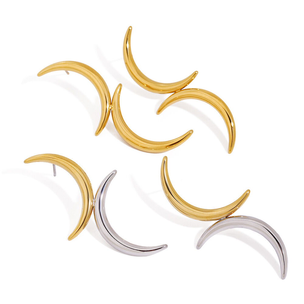 1 Pair Simple Series Stylish Moon Shape Stainless Steel Waterproof Gold Color Women's Stud Earrings h5Picture6