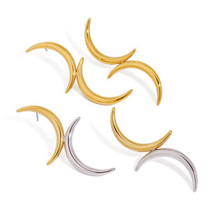 1 Pair Simple Series Stylish Moon Shape Stainless Steel Waterproof Gold Color Women's Stud Earrings h5 Picture6