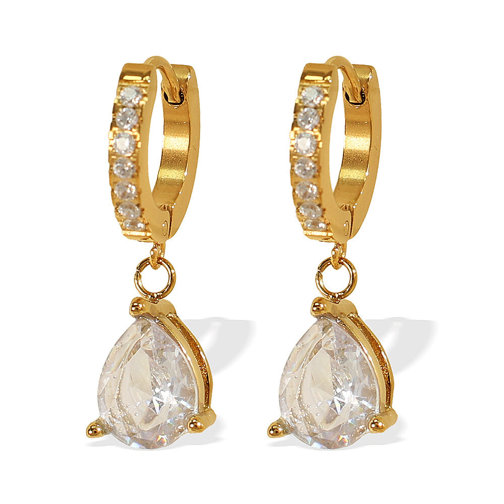 1 paio di orecchini pendenti da donna in acciaio al titanio placcati in oro , eleganti e lussuosi, con strass Immagine6