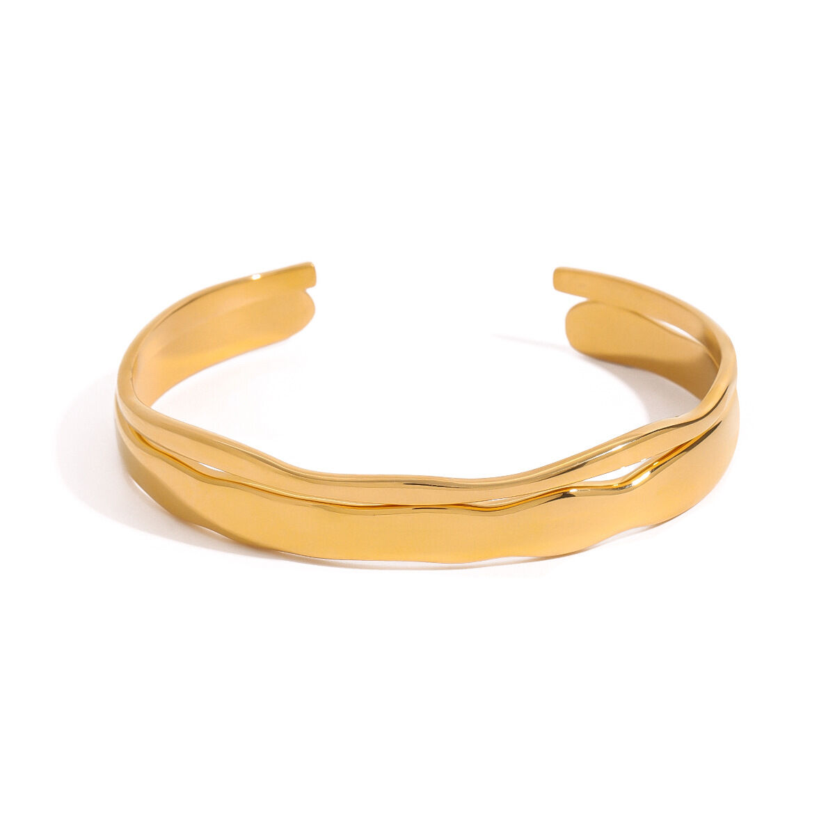 Pulseras de mujer de acero inoxidable anular irregular, resistentes al agua, color dorado, serie brillante, 1 unidad Imagen6