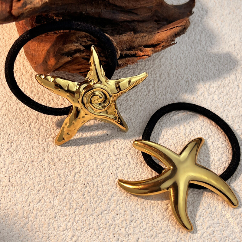 1 Piece Classic Style All-Match  Beach Starfish Stainless Steel Gold Color Women's Hair Bobbles