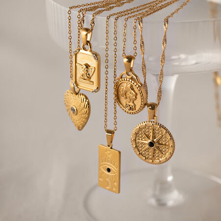 1 piece simple retro style heart square oval shape stainless steeel gold plated women's pendant necklaces