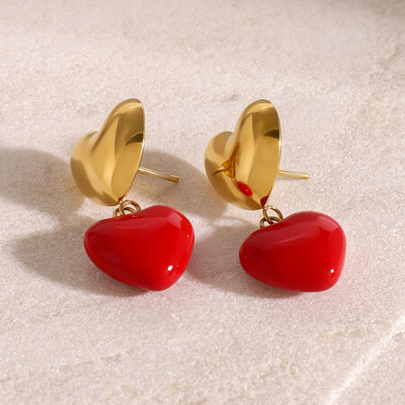1 pair simple series sweet heart stainless steel gold plated women drop earrings 2
