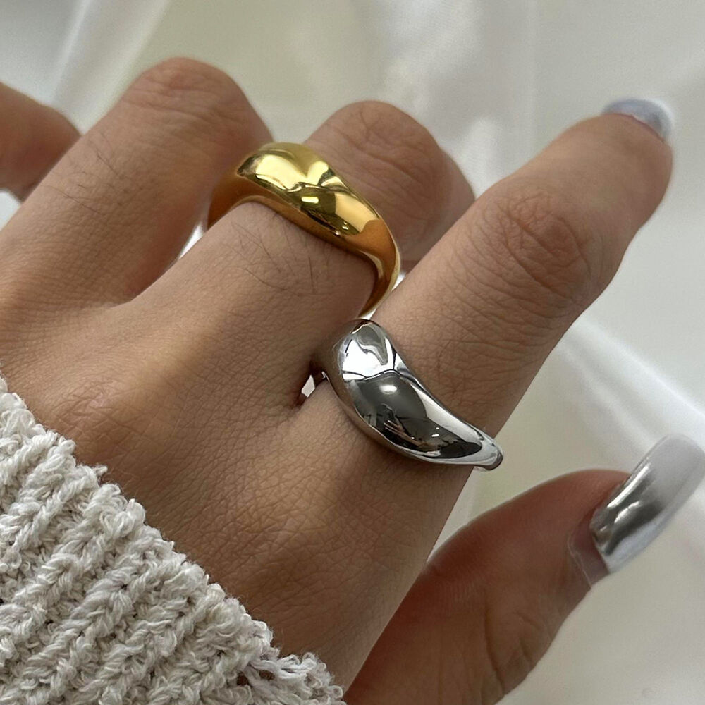 1 pair simple series daily geometric stainless steel gold plated women single rings h5Picture3