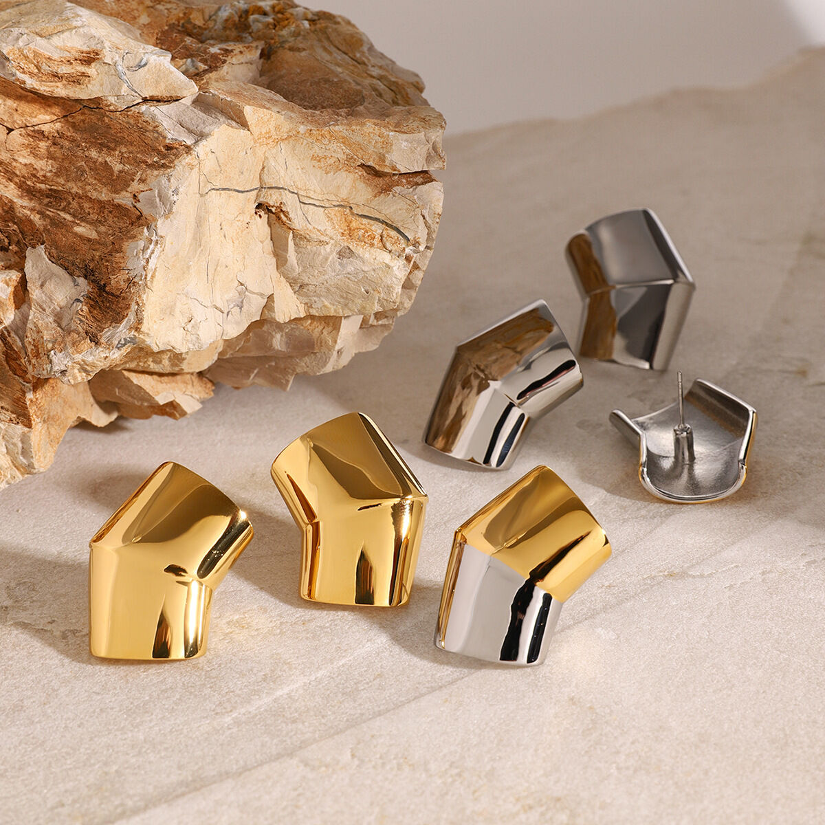 1 pair simple series  style geometric titanium steel  gold plated women stud earrings 2