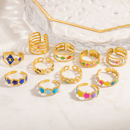 1 Piece Charming Series Chromatic Star Shape Oil- Glazing Stainless Steel Waterproof Gold Color Women's Adjustable Rings
