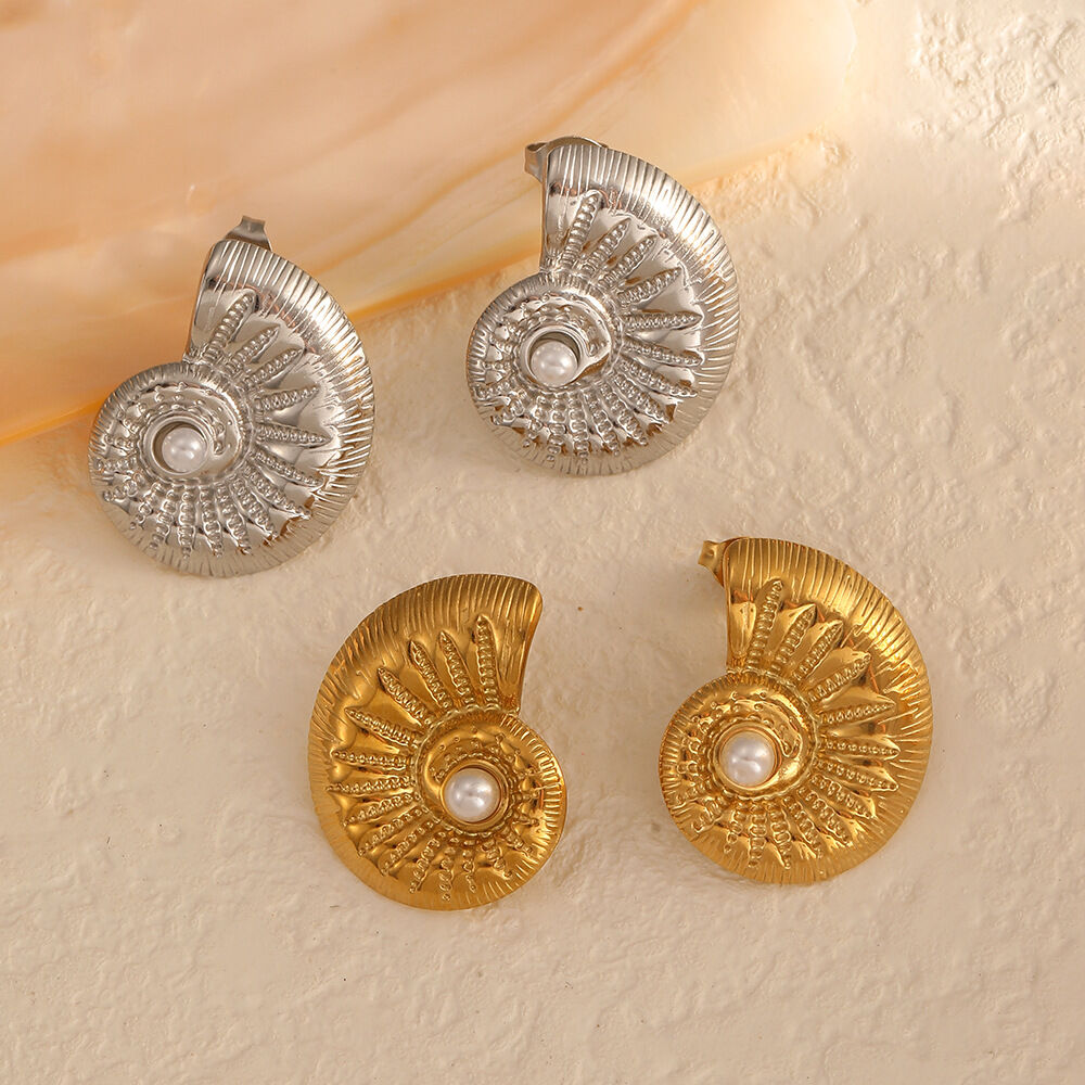1 pair simple series simple turtle  gold plated artificial pearl stud earrings h5 Picture3