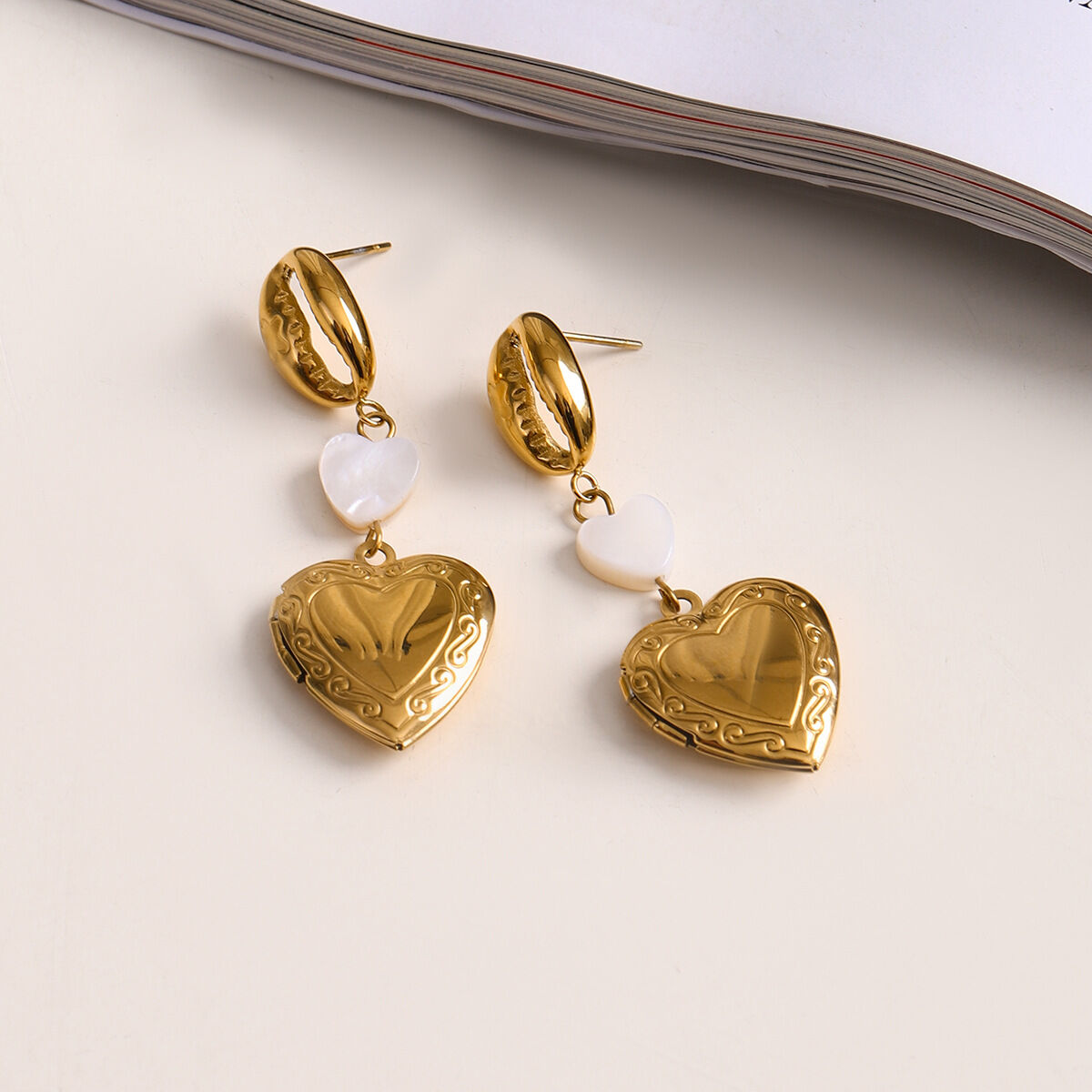 1 par de pendientes colgantes elegantes de acero inoxidable con diseño de grano de café, resistentes al agua y color dorado, para mujer. h5 Imagen5